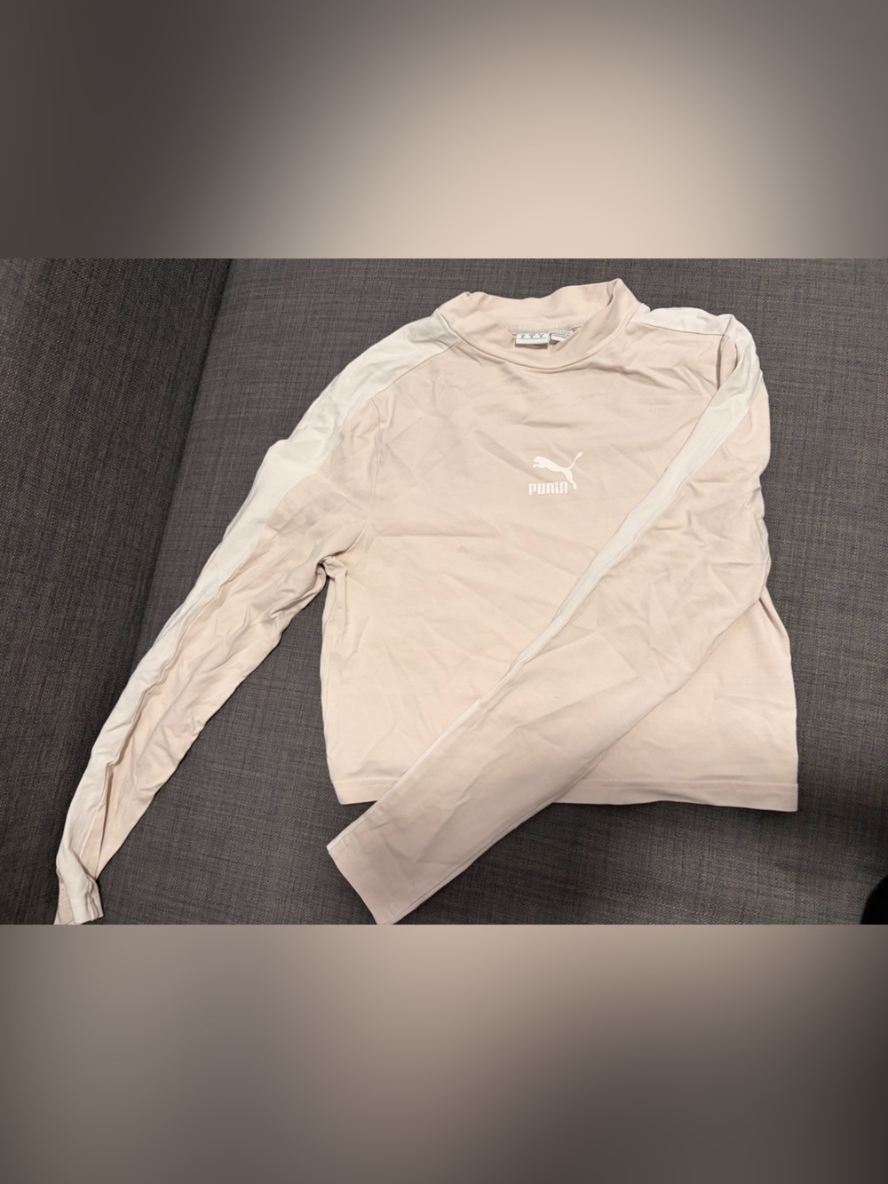 Puma Women's Pink Nude Cropped Long-Sleeve with Logo